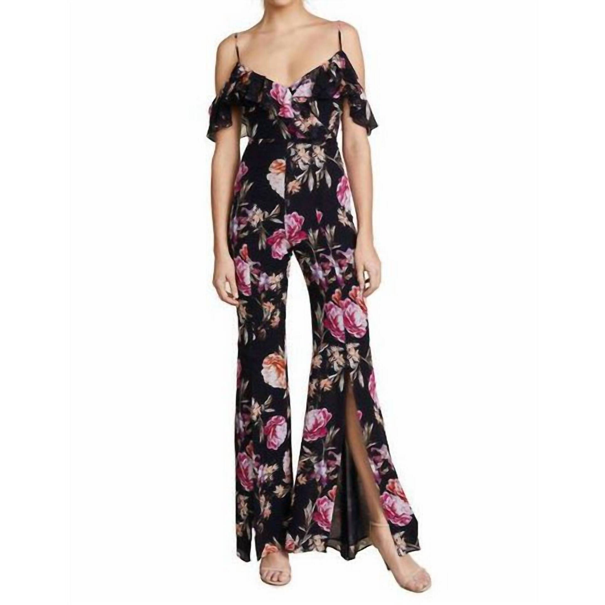 New Nicholas Lucile Floral Frill Jumpsuit In Black